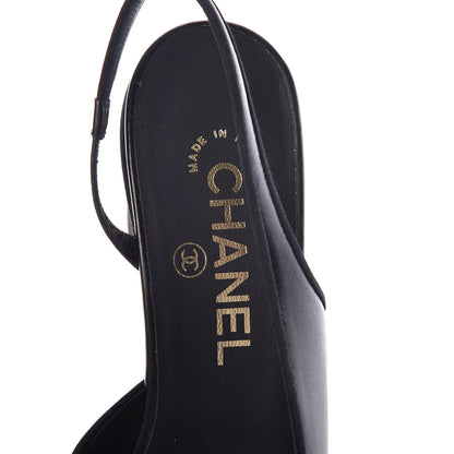 Chanel Lambskin Grosgrain Pearl Cap Toe CC Slingback Pumps 36.5 Black 6 of 8