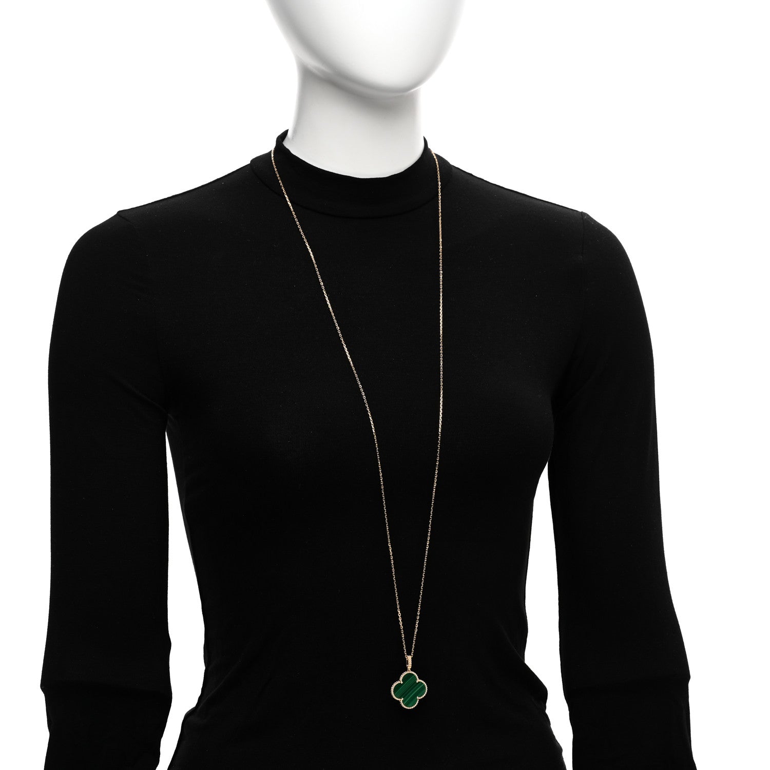 Van Cleef & Arpels 18K Yellow Gold Malachite Magic Alhambra Pendant Necklace 2 of 5