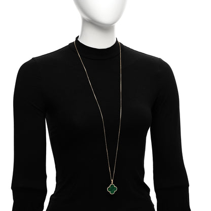 Van Cleef & Arpels 18K Yellow Gold Malachite Magic Alhambra Pendant Necklace 2 of 5