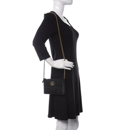 Gucci Calfskin Matelasse Mini Pearly GG Marmont Chain Bag Black 2 of 12