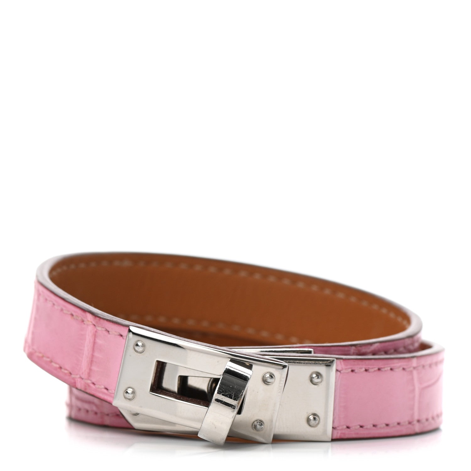 Hermes Matte Alligator Kelly Double Tour Bracelet T3 5P Pink 1 of 6