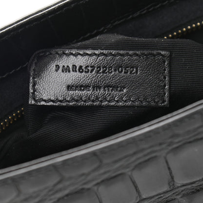 Saint Laurent Calfskin Crocodile Embossed Le 5 A 7 Hobo Black 7 of 10