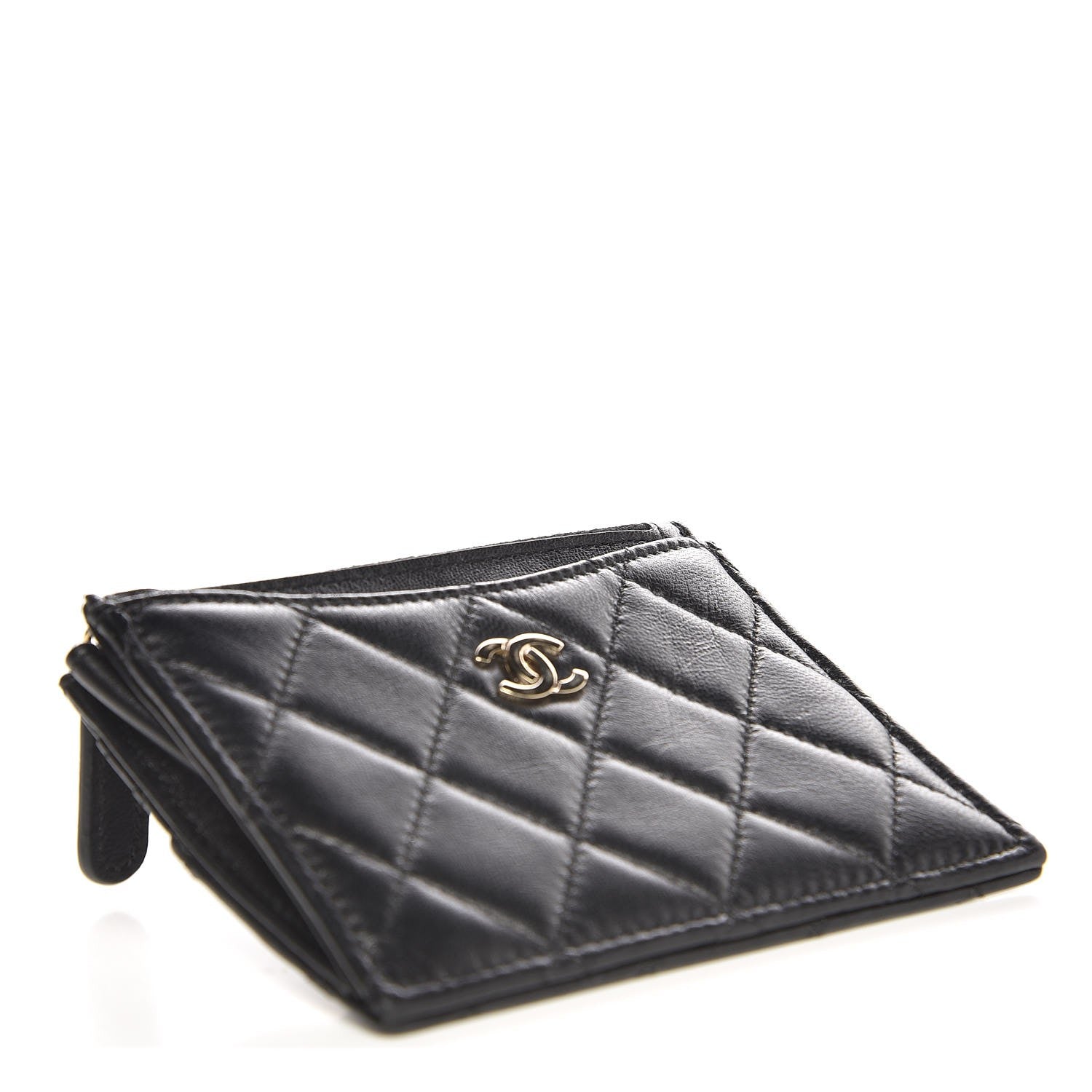 Chanel Lambskin Quilted Zip Card Holder Black 4 of 7