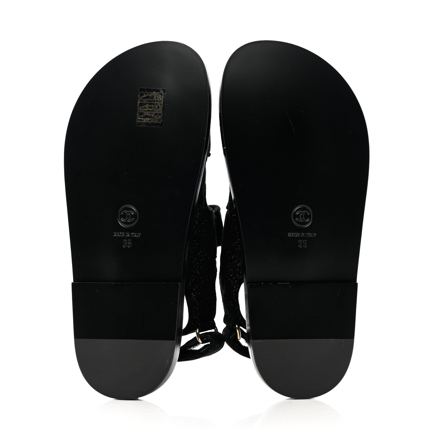 Chanel Suede Calfskin Glitter Crystal Velcro Dad Sandals 35 Black 5 of 10