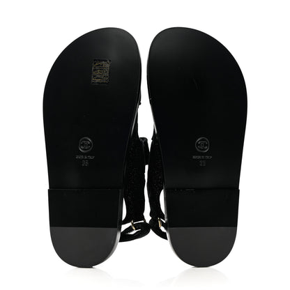 Chanel Suede Calfskin Glitter Crystal Velcro Dad Sandals 35 Black 5 of 10