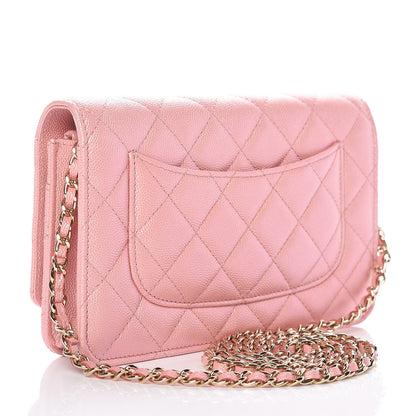 Chanel Iridescent Caviar Quilted Wallet on Chain WOC Rose Pink 3 of 11