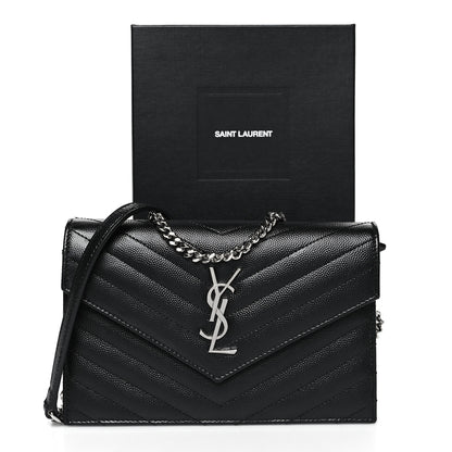 Saint Laurent Grain De Poudre Matelasse Chevron Monogram Envelope Chain Wallet Black 13 of 13