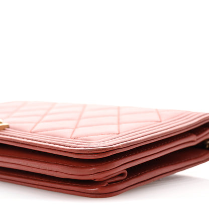 Chanel Calfskin Quilted Boy Wallet On Chain WOC Red 11 of 11