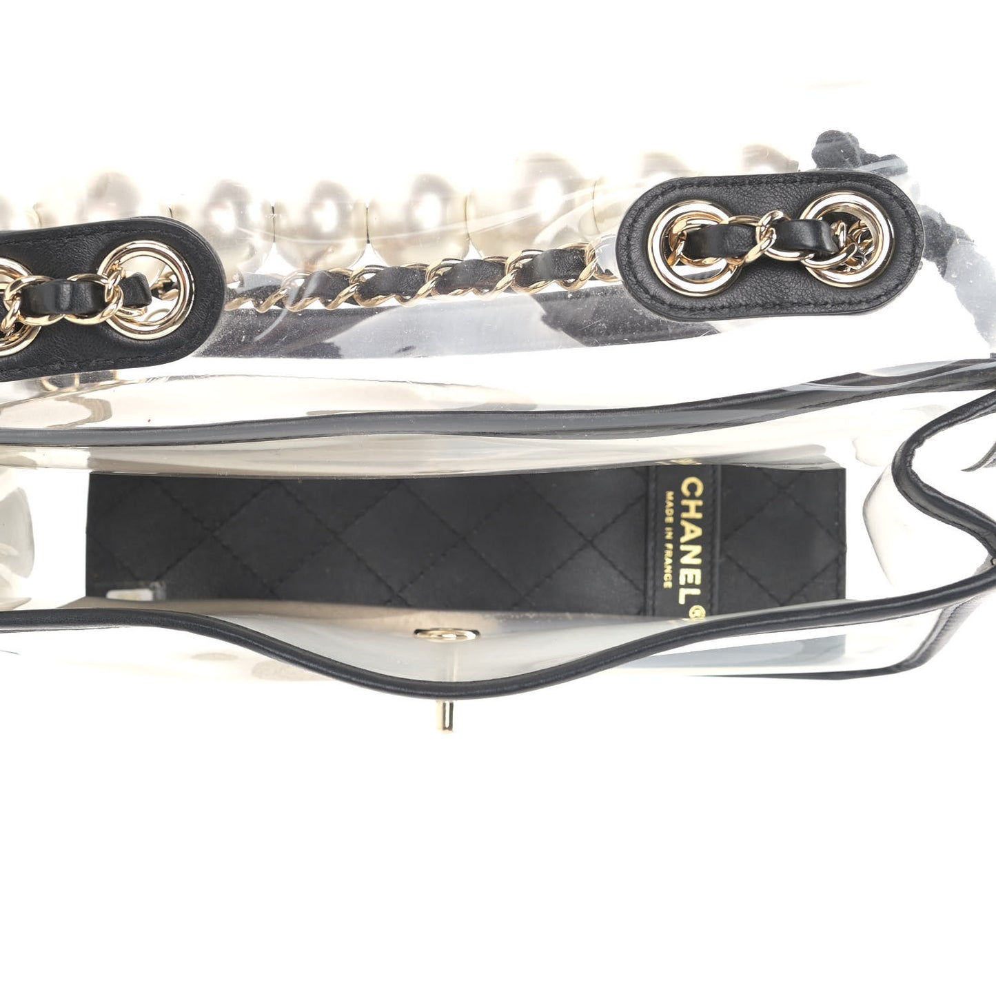 Lambskin PVC Sand By The Sea Flap With Pearl Strap Black