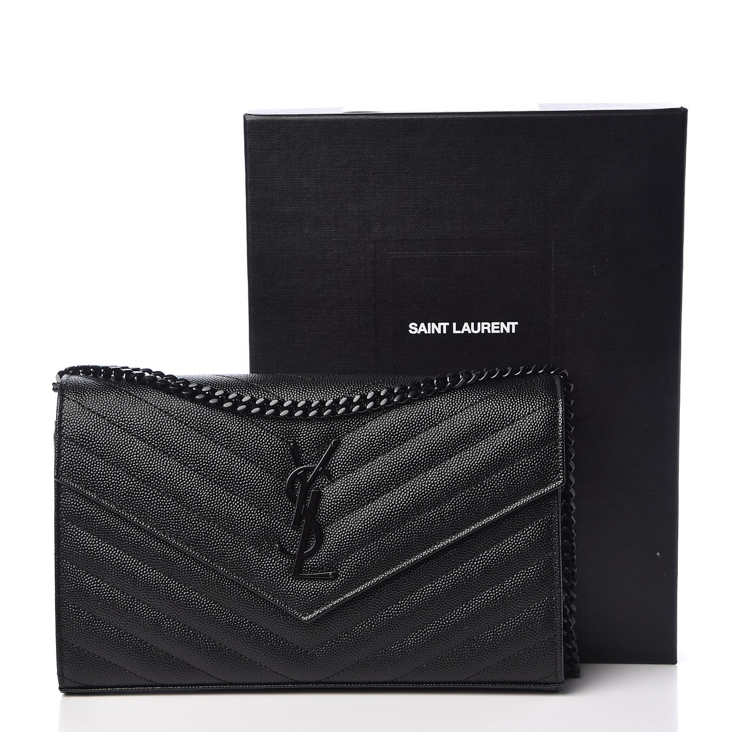 Grain De Poudre Matelasse Chevron Monogram Chain Wallet Black