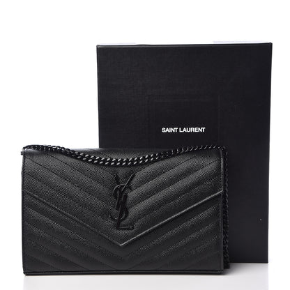 Saint Laurent Grain De Poudre Matelasse Chevron Monogram Chain Wallet Black 10 of 10