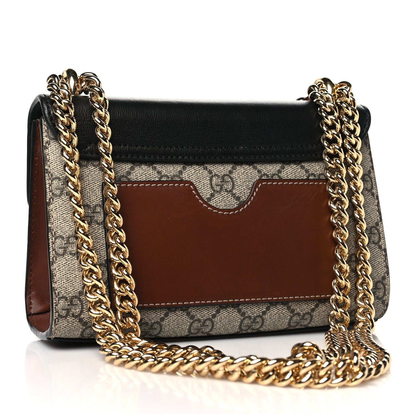 GG Supreme Monogram Calfskin Small Padlock Shoulder Bag Beige Black Cuir