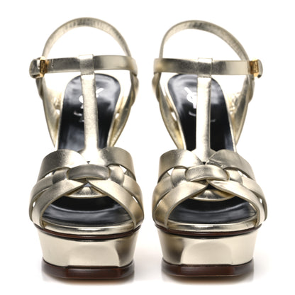 Saint Laurent Metallic Nappa Tribute 105 Platform Sandals 37 Platino 3 of 11