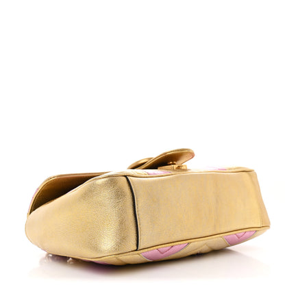 Gucci Metallic Calfskin Matelasse Small GG Marmont Shoulder Bag Gold Pink 4 of 10