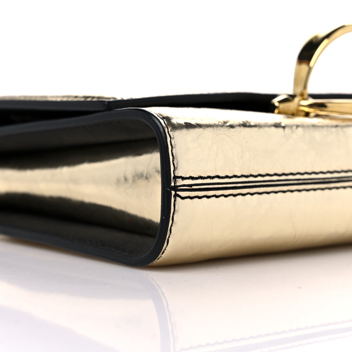 Metallic Crash Calfskin The Story Crossbody Bag Gold