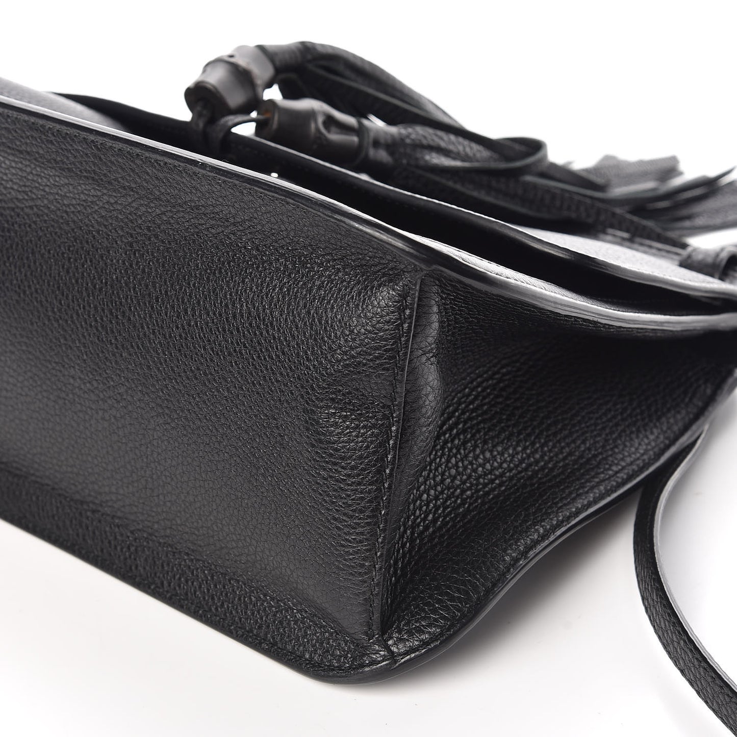 Pebbled Calfskin Medium Bamboo Daily Flap Shoulder Bag Black