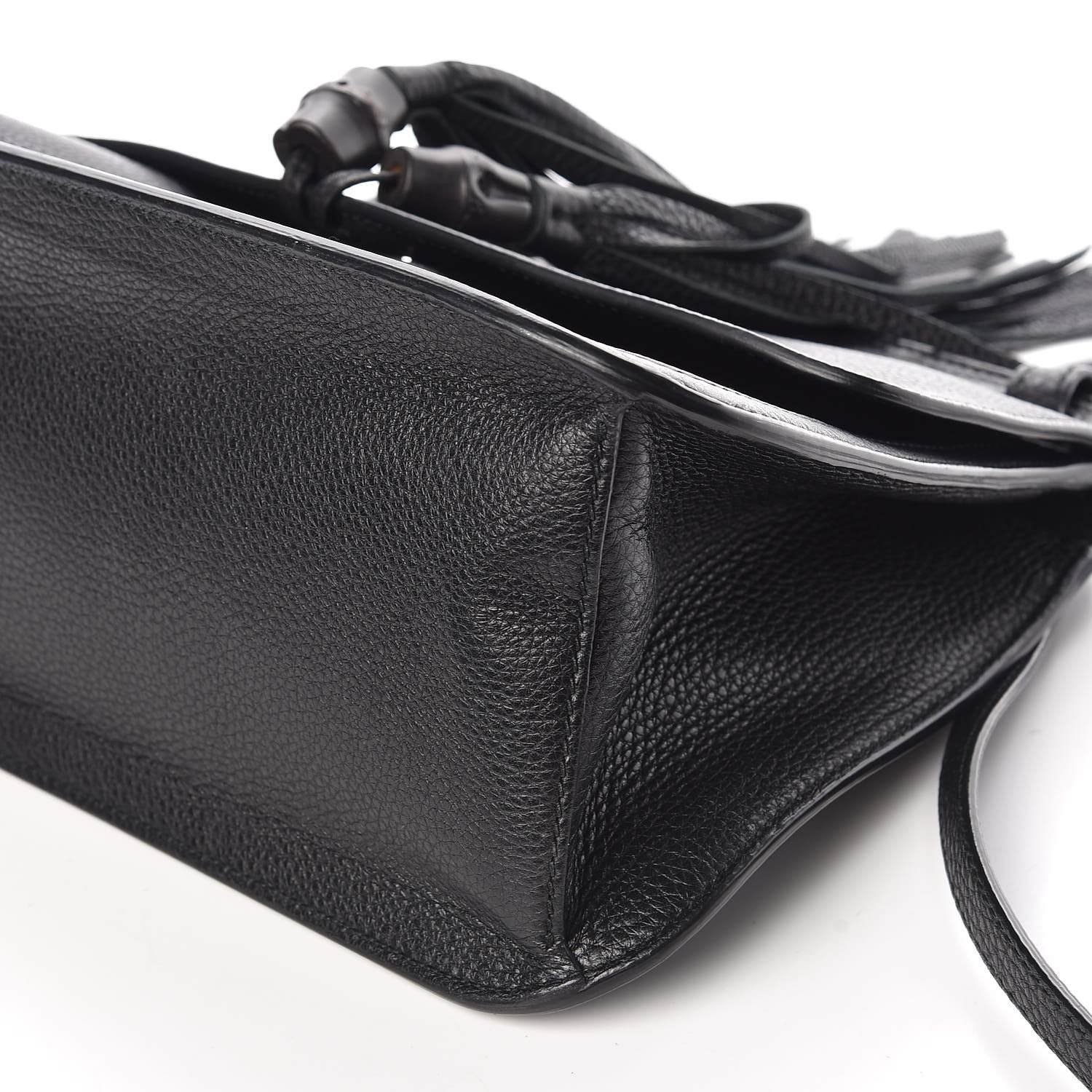 Gucci Pebbled Calfskin Medium Bamboo Daily Flap Shoulder Bag Black 8 of 11