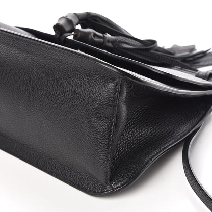 Gucci Pebbled Calfskin Medium Bamboo Daily Flap Shoulder Bag Black 8 of 11