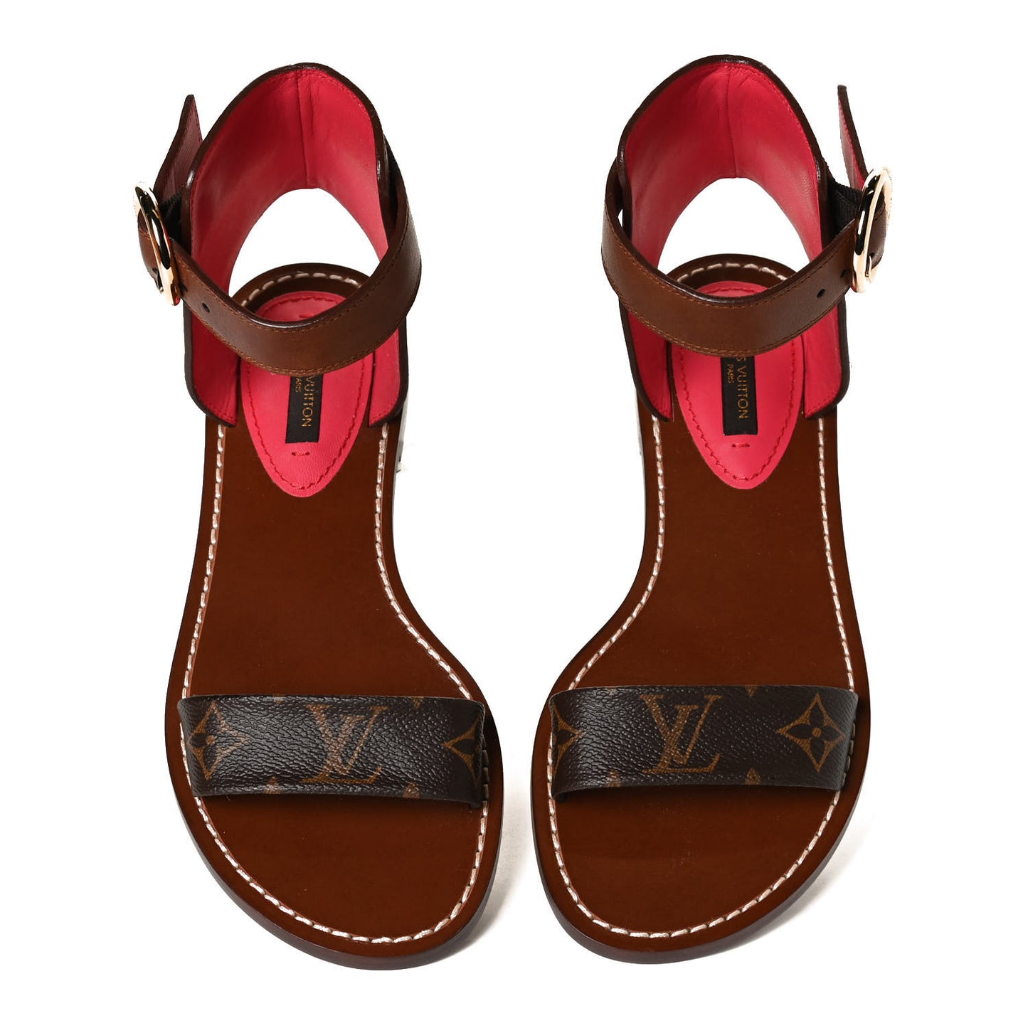 Calfskin Monogram Ocean Drive Flat Sandals 37.5 Cognac