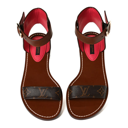 Louis Vuitton Calfskin Monogram Ocean Drive Flat Sandals 37.5 Cognac 5 of 13