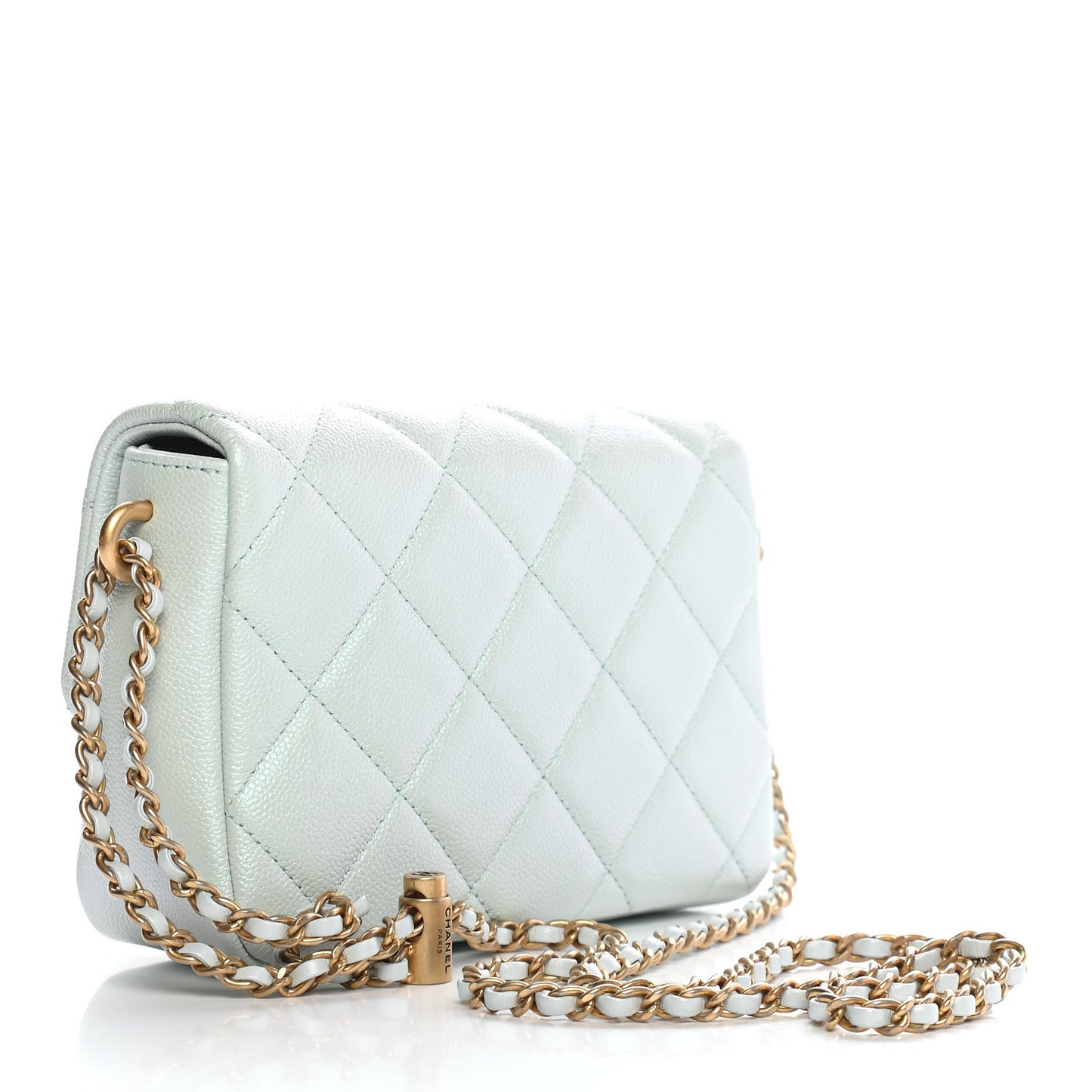 Iridescent Caviar Quilted Mini My Perfect Flap Light Green