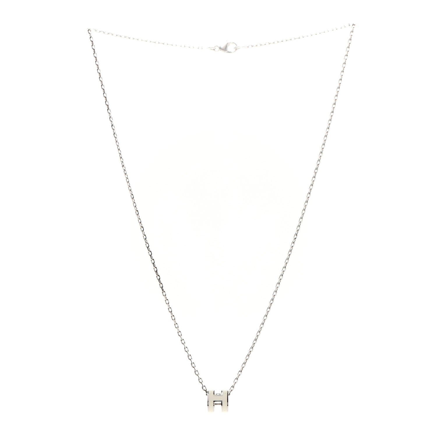 Hermes Lacquered Palladium Mini Pop H Pendant Necklace White 3 of 5