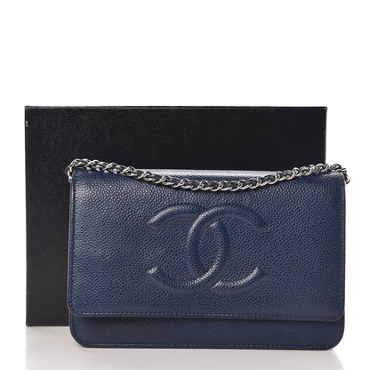 Chanel Caviar Timeless CC Wallet On Chain WOC Dark Blue 17 of 17