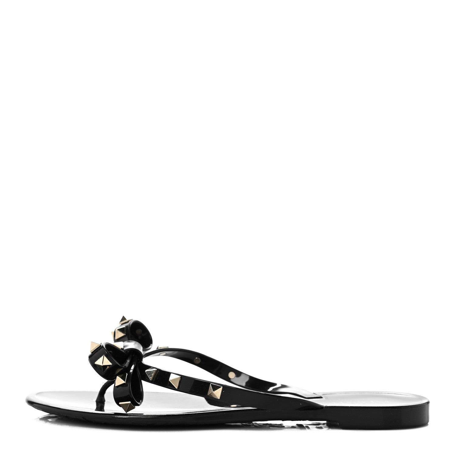 Valentino Garavani PVC Jelly Rockstud Bow Thong Sandals 39 Black 1 of 8