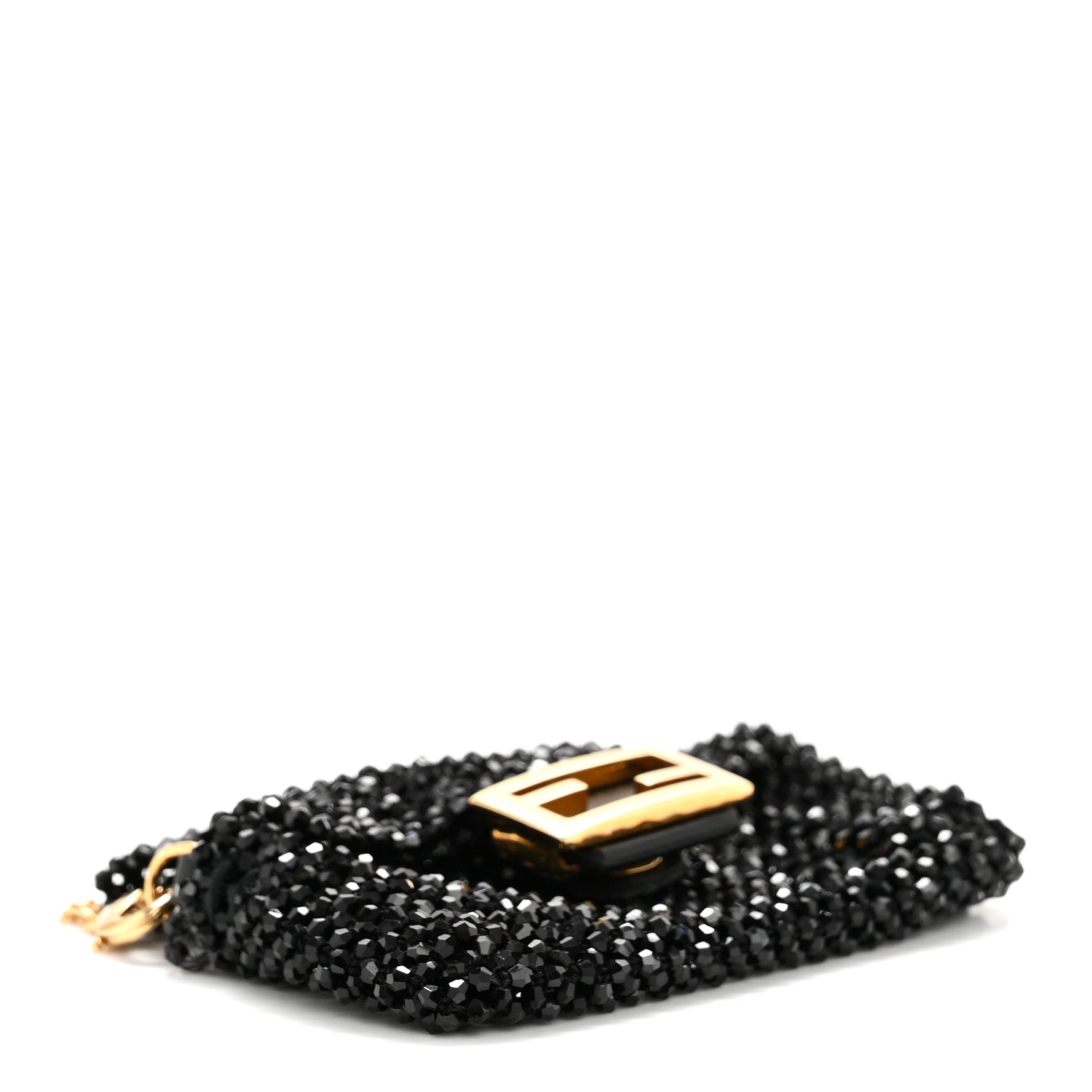 Fendi Crystal Vitello King Beaded Mini Pico Baguette Charm Black 3 of 11