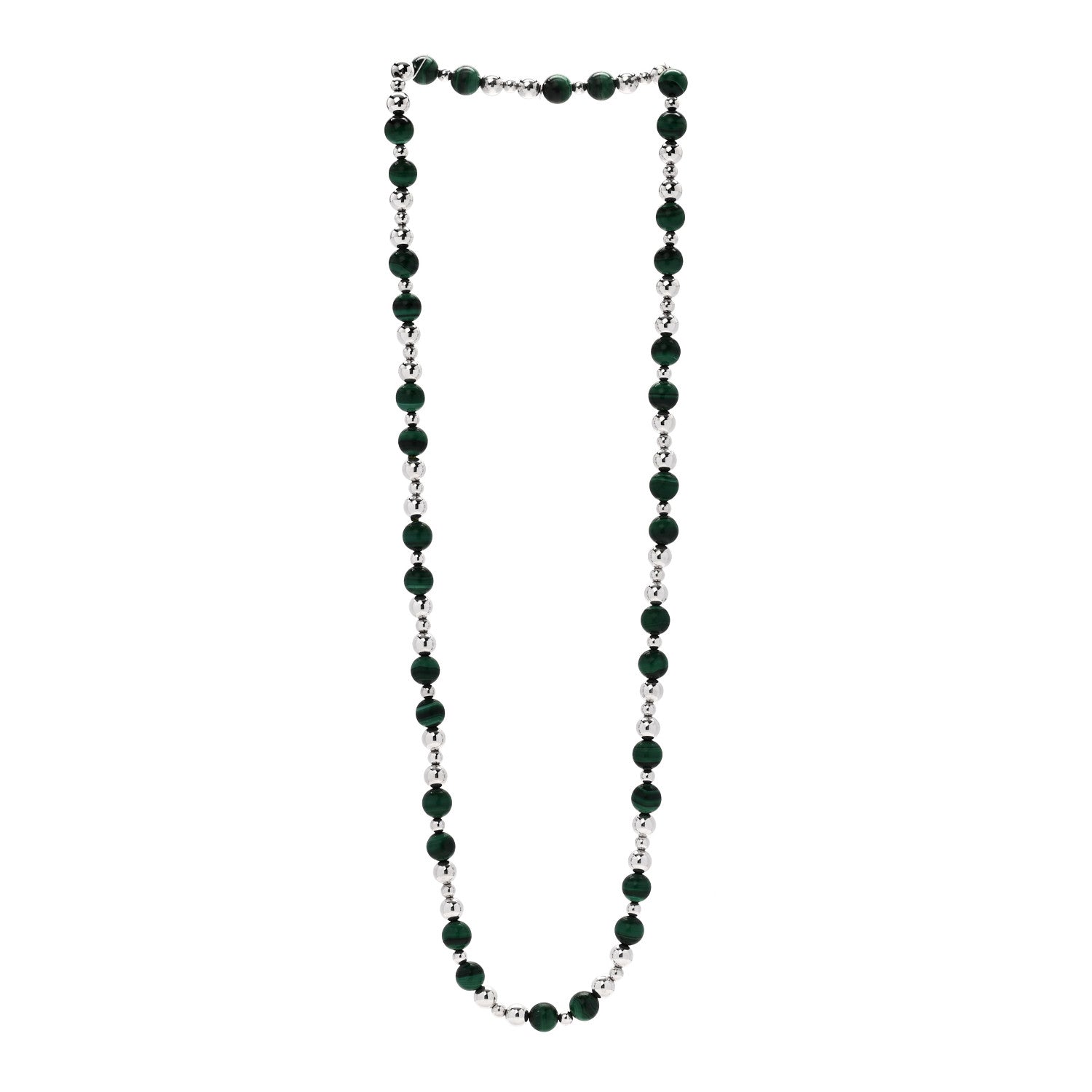 Tiffany Sterling Silver Malachite Bead Necklace 3 of 5