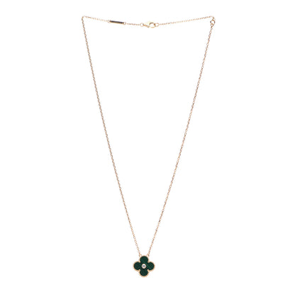 Van Cleef & Arpels 18K Yellow Gold Diamond Malachite Vintage Alhambra Pendant Necklace 3 of 6