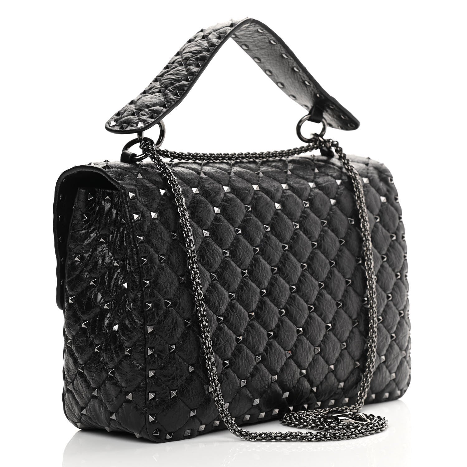 Valentino Garavani Craquele Nappa Large Rockstud Spike Shoulder Bag Black 2 of 11