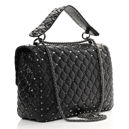 Valentino Garavani Craquele Nappa Large Rockstud Spike Shoulder Bag Black 2 of 11