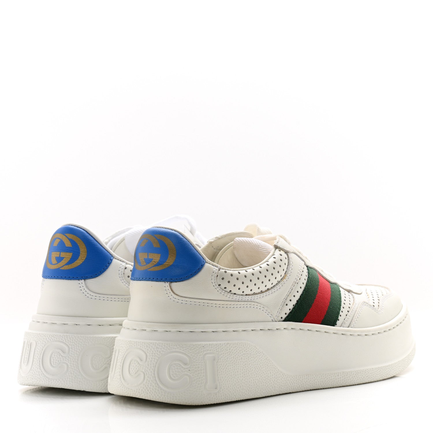 Gucci Calfskin Web Perforated Womens Platform 55mm Sneakers 37.5 White Bright Splash 4 of 11