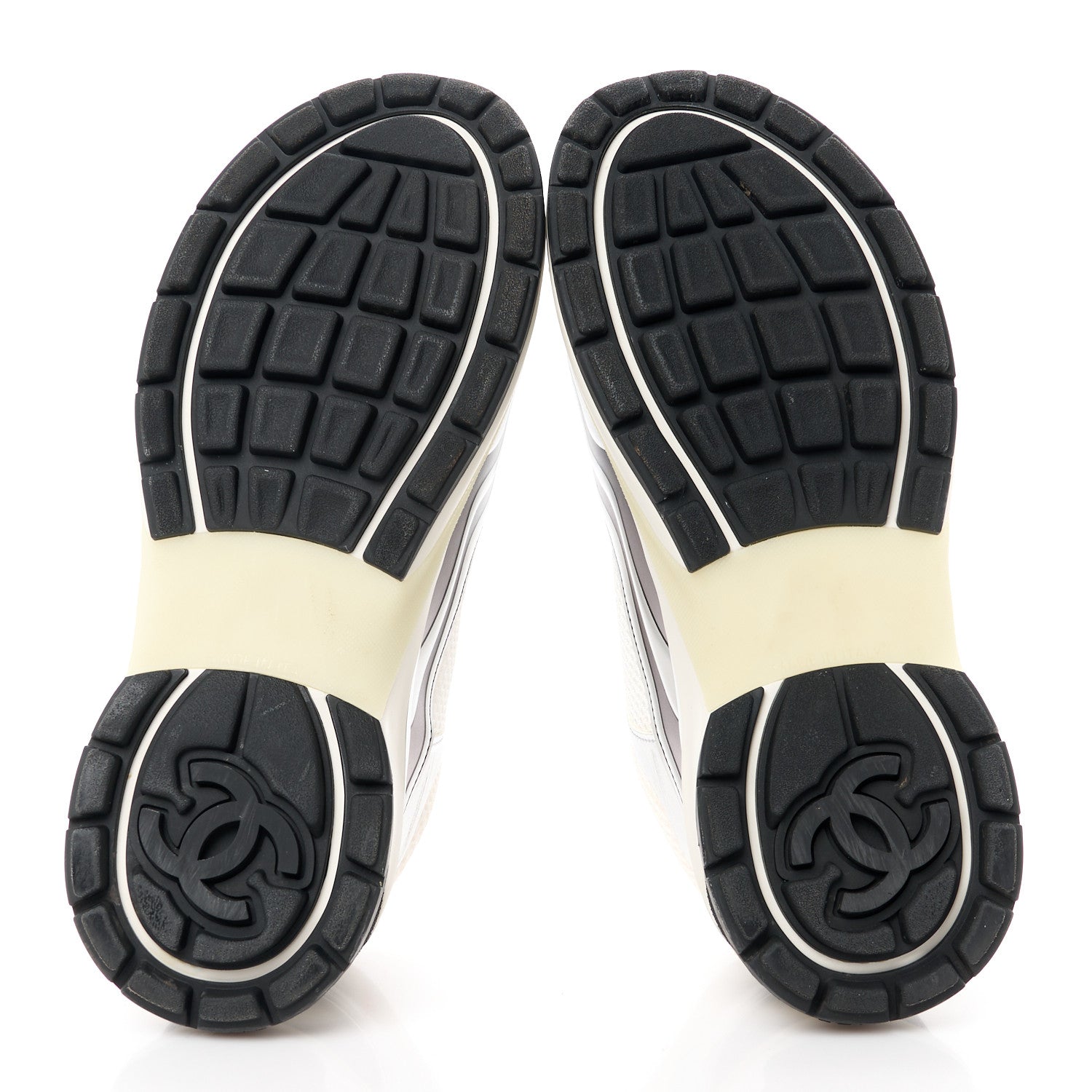 Chanel Fabric Laminated Calfskin Stretch CC Womens Sneakers 38 White Silver 5 of 9