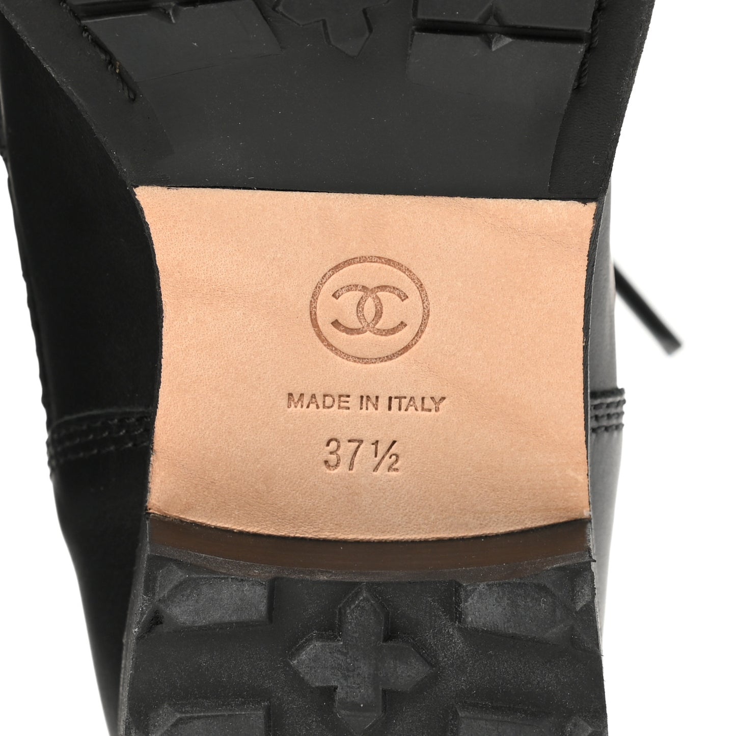 Calfskin Quilted Lace Up Combat Boots 37.5 Black