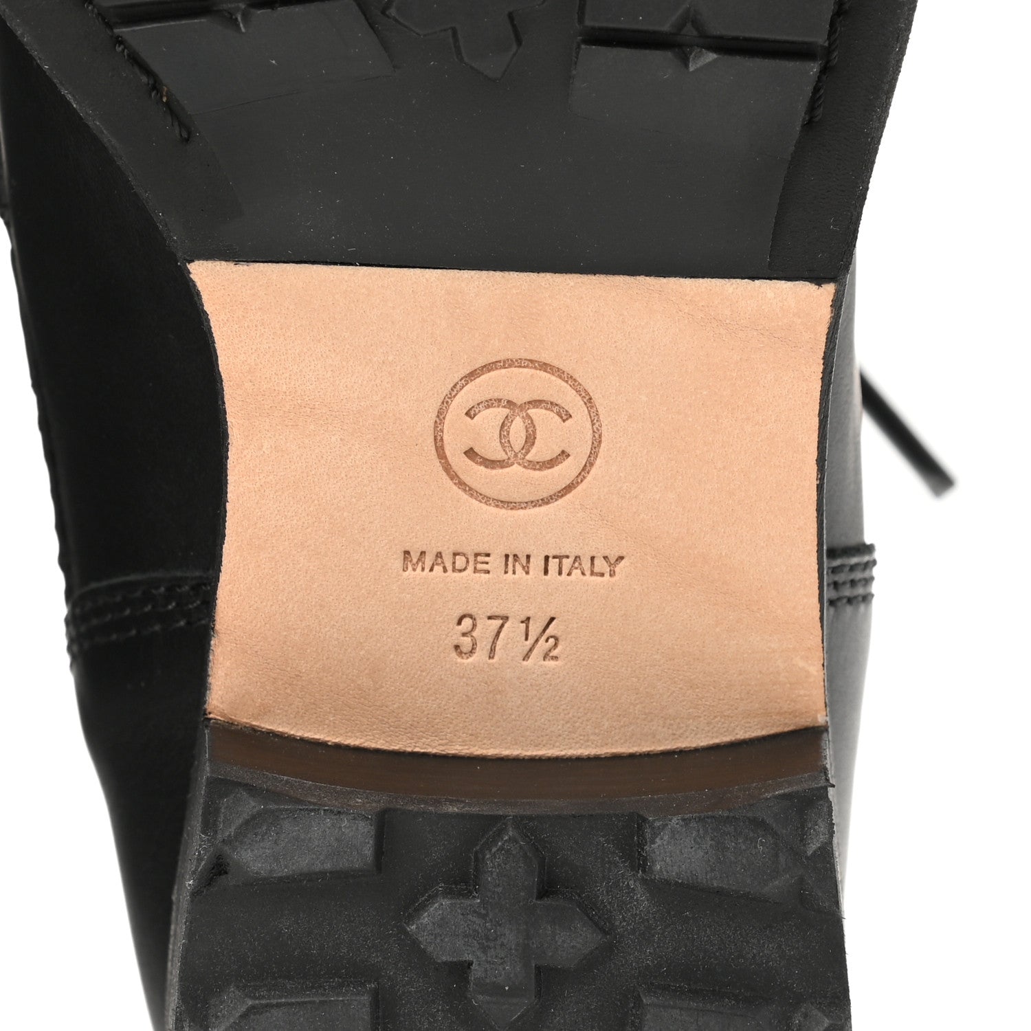 Chanel Calfskin Quilted Lace Up Combat Boots 37.5 Black 6 of 9