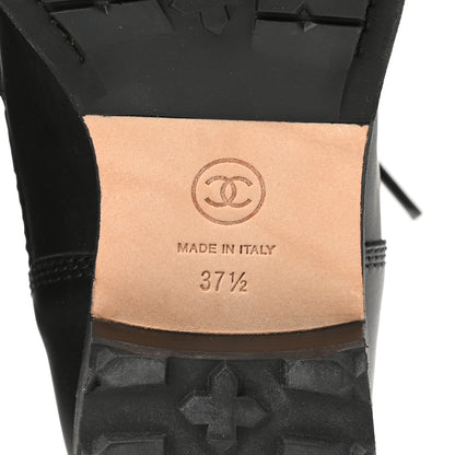 Chanel Calfskin Quilted Lace Up Combat Boots 37.5 Black 6 of 9