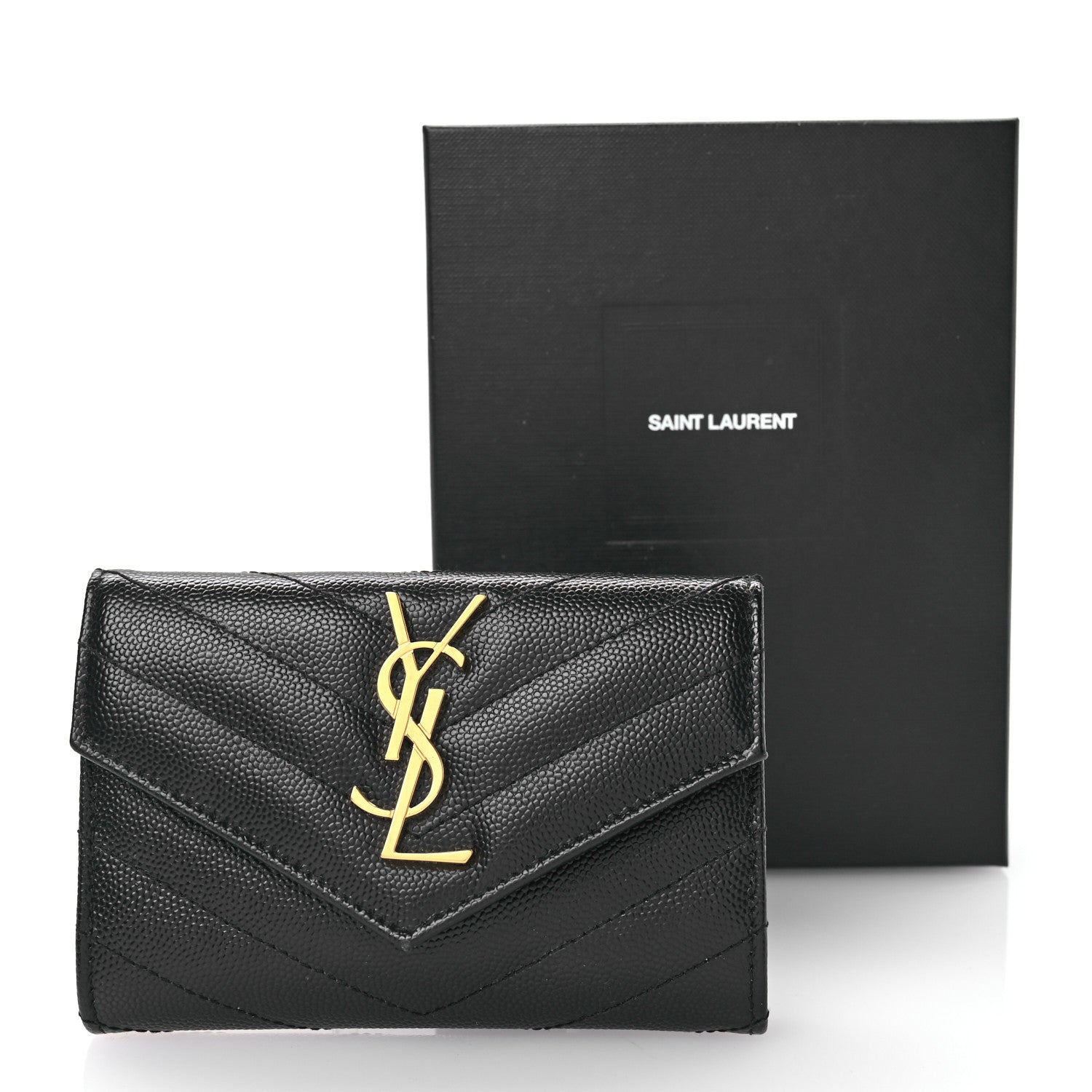 Saint Laurent Grain De Poudre Matelasse Chevron Small Monogram Envelope Wallet Black 9 of 9