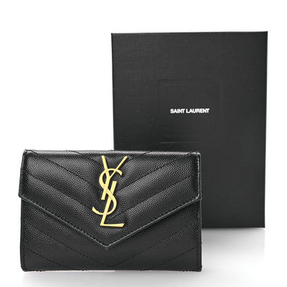 Saint Laurent Grain De Poudre Matelasse Chevron Small Monogram Envelope Wallet Black 9 of 9