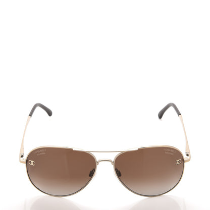 Chanel Polarized CC Aviator Sunglasses 4189-T-Q Pale Gold 2 of 8