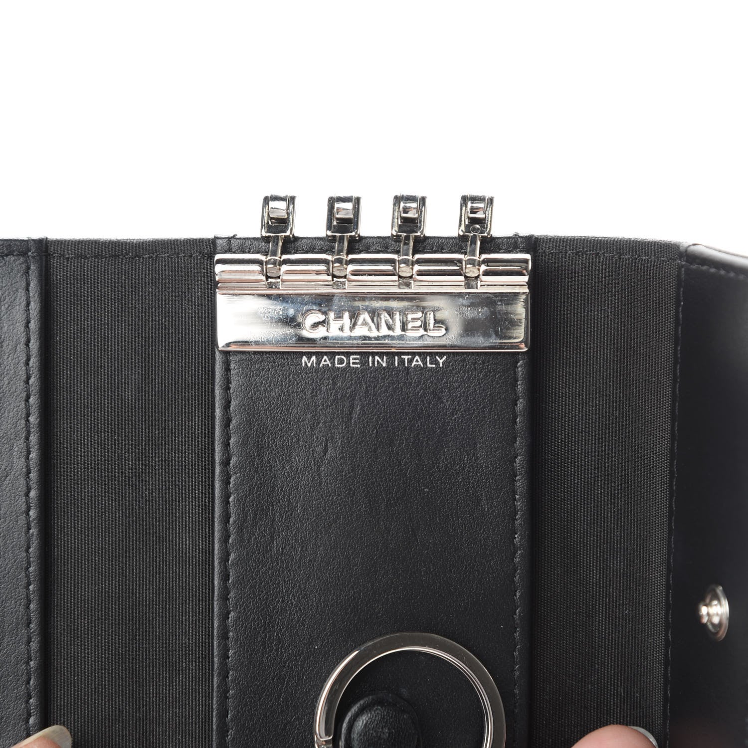 Chanel Goatskin Camellia Embossed 4 Key Holder Black 7 of 11