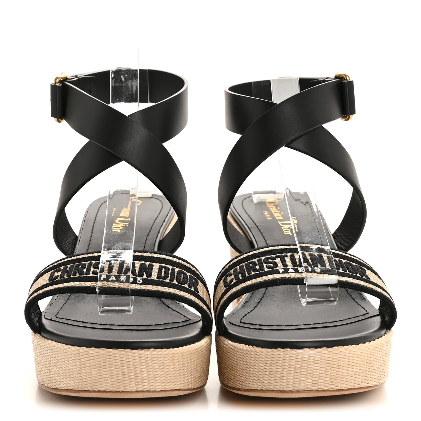 Calfskin Raffia Embroidered Dway Platform Sandals 39 Black