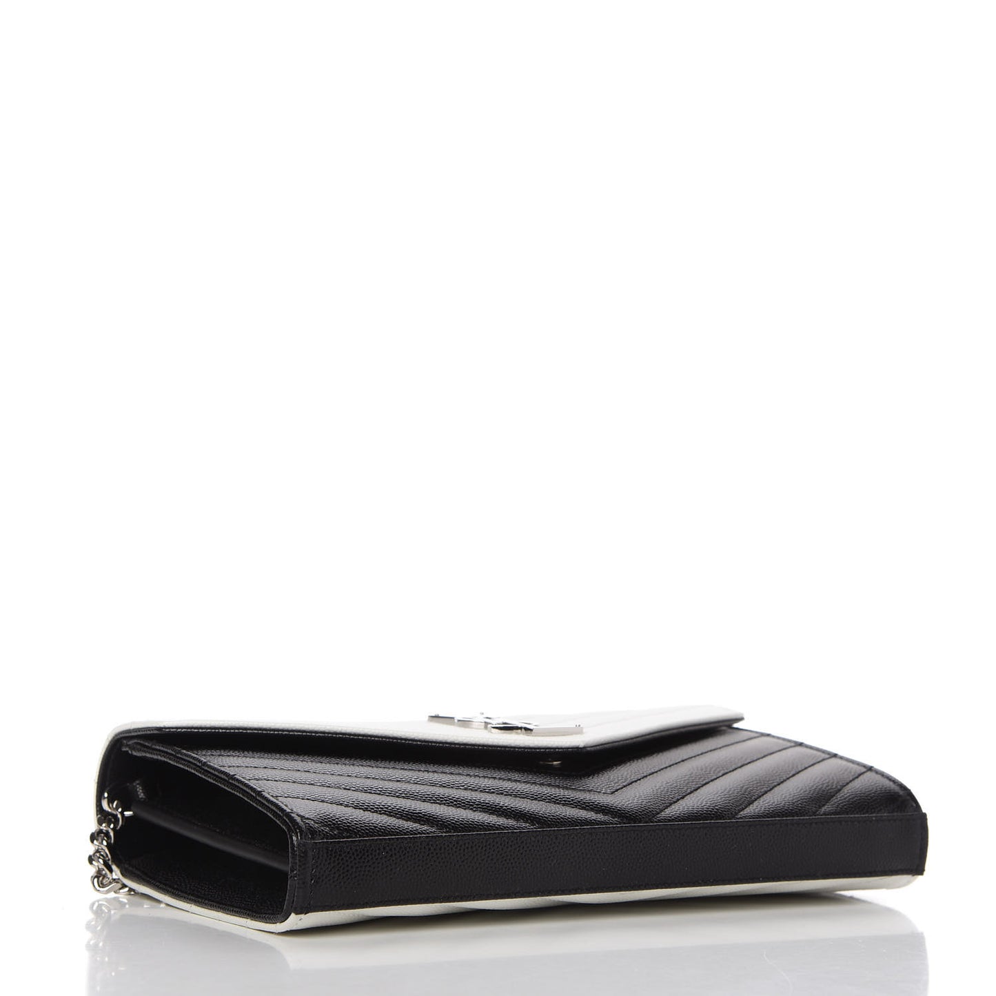 Grain De Poudre Matelasse Chevron Bi-Color Monogram Chain Wallet White Black