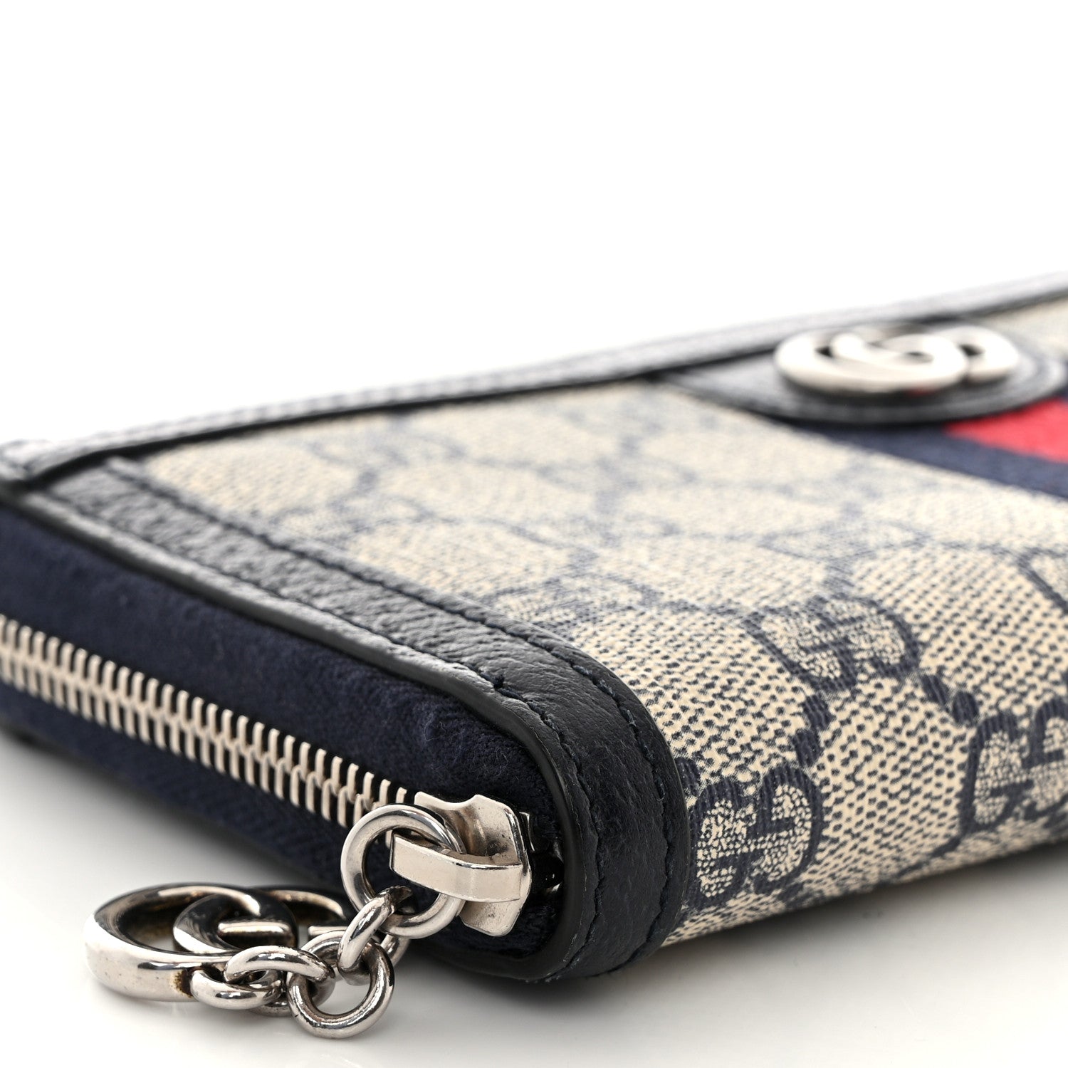Gucci GG Supreme Monogram Textured Dollar Calfskin Web Ophidia Zip Around Wallet Beige Blue 8 of 10