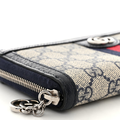 Gucci GG Supreme Monogram Textured Dollar Calfskin Web Ophidia Zip Around Wallet Beige Blue 8 of 10