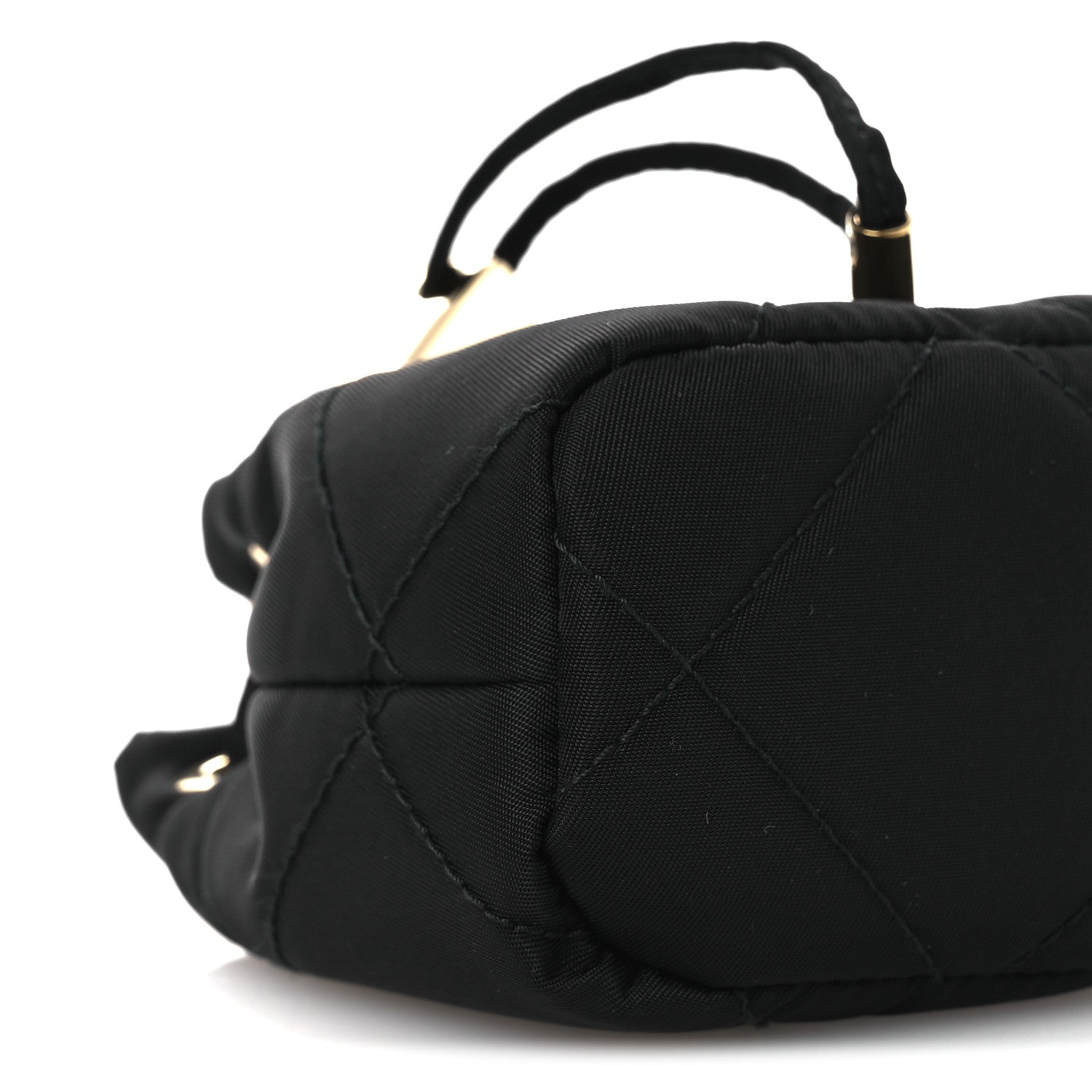 Prada Re-Nylon Quilted Metal Triangle Logo Mini Drawcord Pouch Shoulder Bag Black 10 of 12