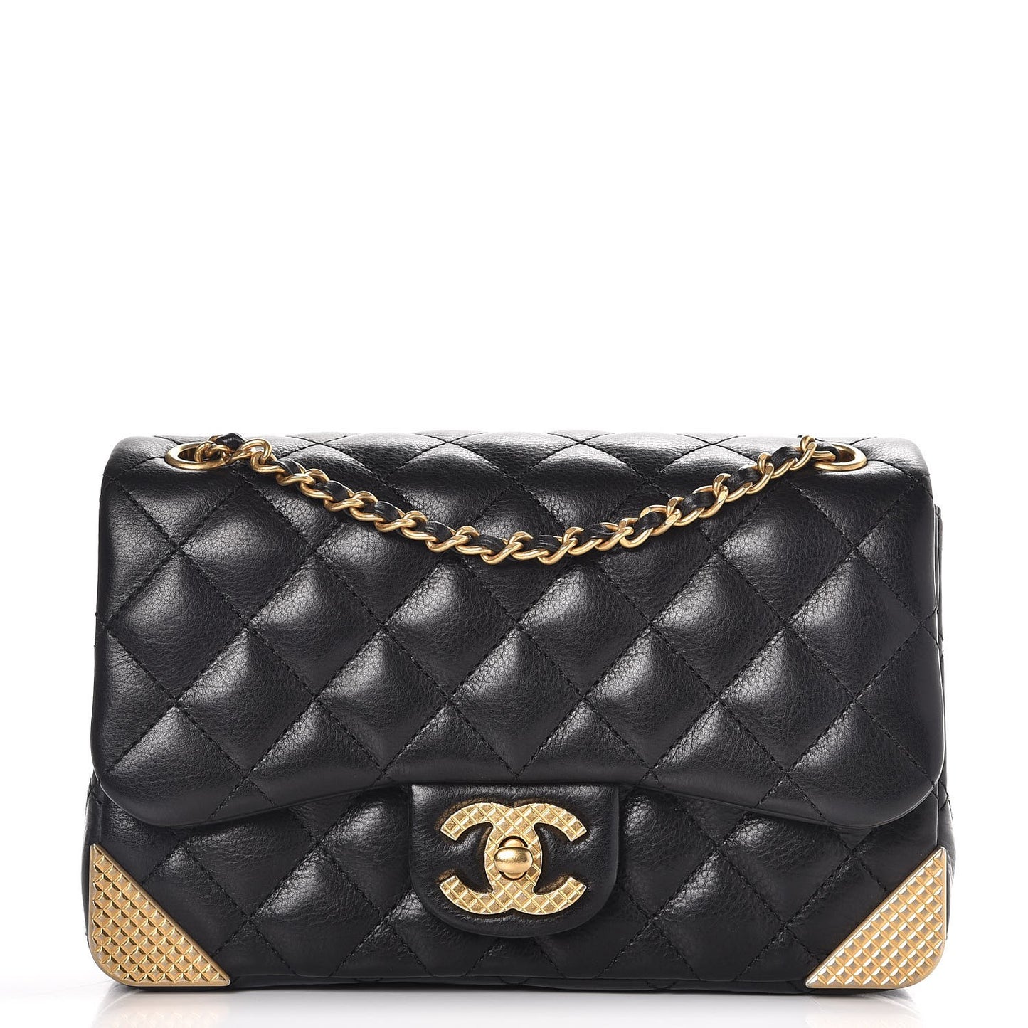 Calfskin Quilted Mini Rock The Corner Flap Black