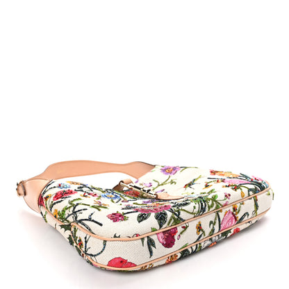 Gucci Canvas Beaded Floral Flora Small Jackie O Hobo White 4 of 10