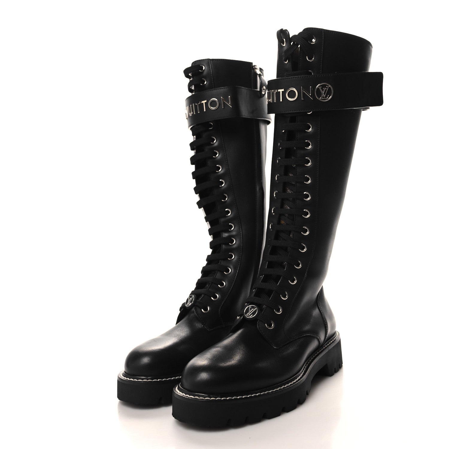 Louis Vuitton Monogram Calfskin Territory Tall Lace Up Ranger Boots 36.5 Black 3 of 7
